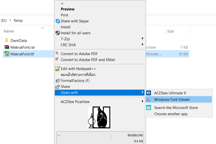 open with Windows font&nbsp;
	  viewer